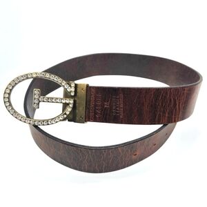 Guess Vintage Brown Leather Belt Womens M Bling Buckle Gunmetal Hardware